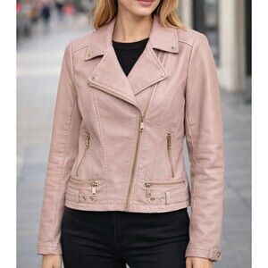 NWOT NY&Co Pink Vegan Faux Leather Moto Biker Jacket